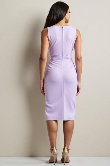 Robe de travail midi fourreau violet avec ceinture